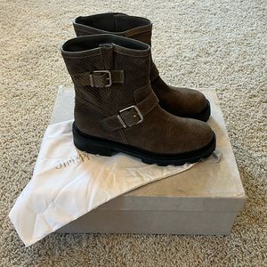 Jimmy Choo Taupe Moto Boots with Buckles